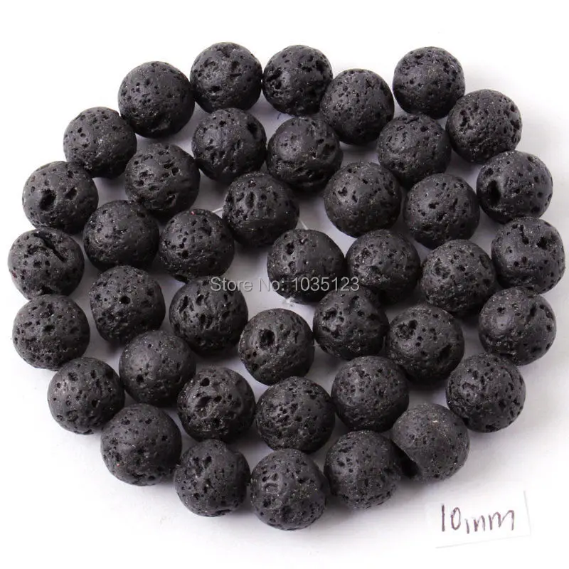 Высококачественные круглые браслеты из натурального черного лавового камня