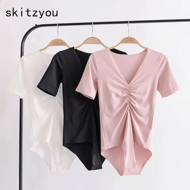 Женские облегающие боди skitzyou черные комбинезоны с v образным вырезом и коротким