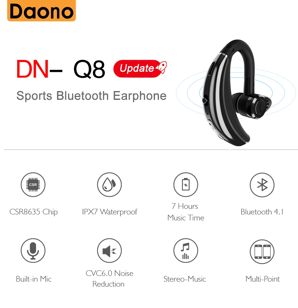 DAONO Q8 Bluetooth наушники беспроводные Голосовое управление спортивные музыкальные наушники Bluetooth гарнитура с шумоподавлением