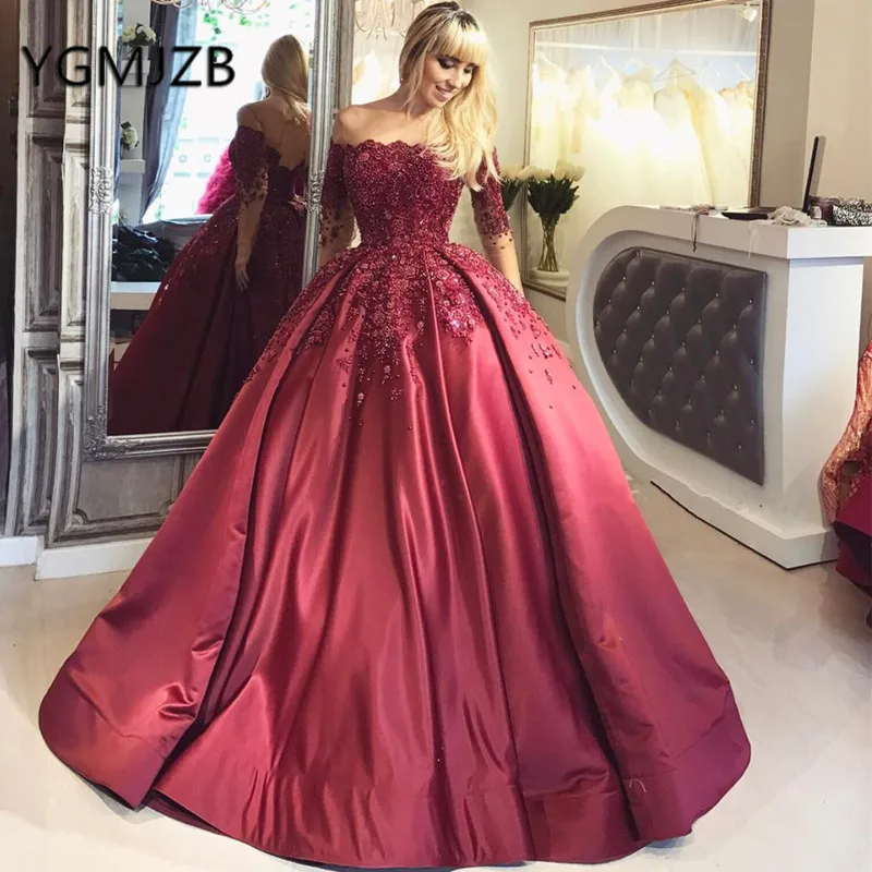 

vestidos de 15 anos 2019 Puffy Long Quinceanera Dresses Ball Gown Strapless Half Sleeves Appliques Lace Party Sweet 16 Dresses