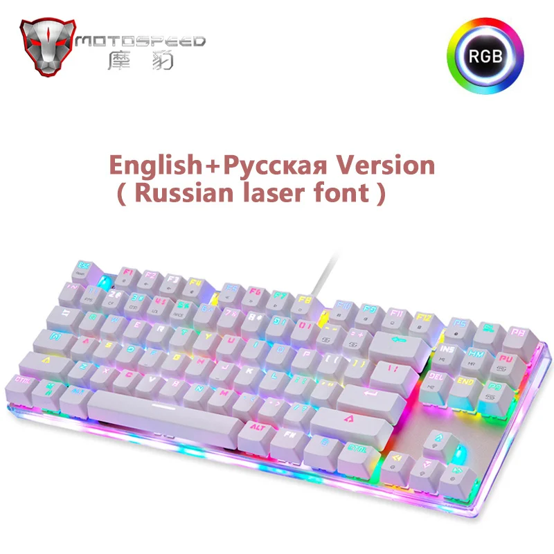Russian version Motospeed edition игровая механическая клавиатура 87 клавиш RGB подсветка красный/синий переключатель USB Проводная клавиатура английский/русский для геймера - Цвет: Russian version