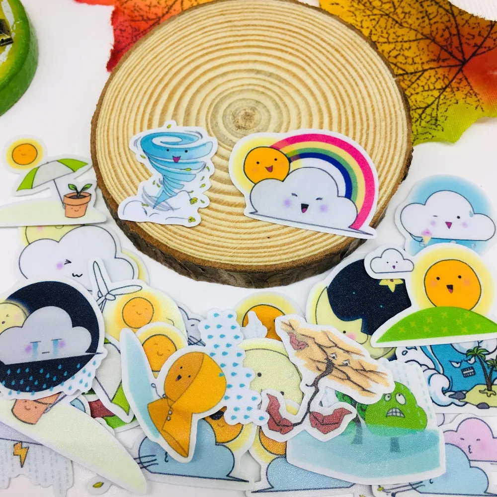 30 Pcs/lot Lovely weather Scrapbooking Stickers Car Case Waterproof Laptop Bicycle kids toys Backpack waterproof Sticker | Игрушки и