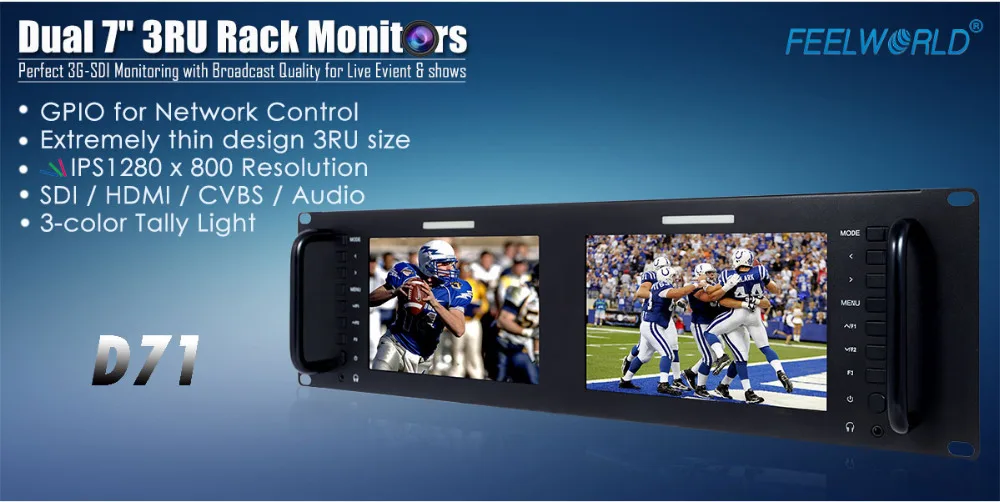 Feelworld D71 7 дюймов ips 3RU камера lcd 3G-SDI HDMI вход выход в стойку монитор " 1280x800 вещания уровень качества монитор