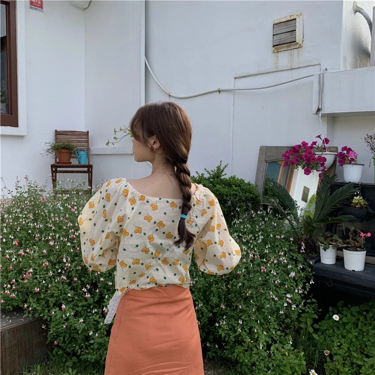 fashion puff sleeve Drawstring lace up summer new v-neck sweet Blouses Women Shirts brand Korean tops aesthetic hot ins |