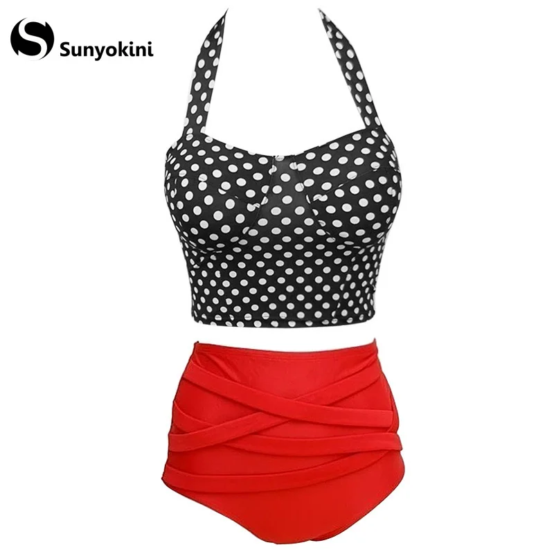 Женский купальный костюм с высокой талией пуш ап сексуальный лямкой на шее