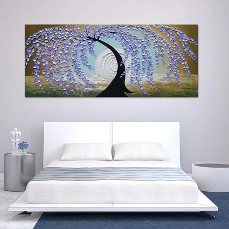

Large Size Handmade blue purple tree Oil Painting wall art picture for living room bedroom thick palette knife art oil painting