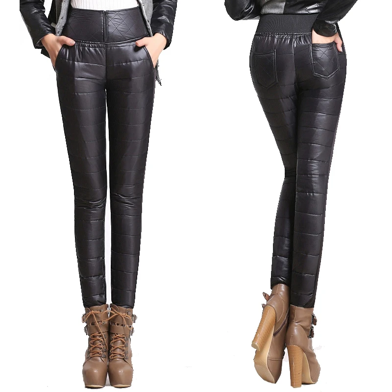 

Plus size 6X 5XL Winter High Waist Down Pants Outer Wear Women Slim Warm Windproof Velvet Thick Thermal Trousers Black Wine