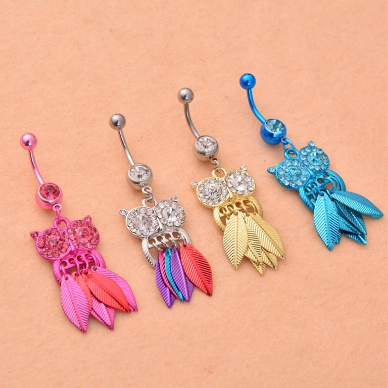 1 шт. Новое Поступление Сова пирсинга пупка Кольца Листья тела ювелирные изделия