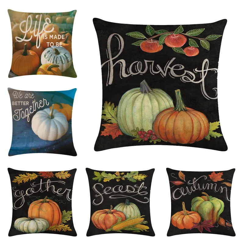

Pumpkin Pillowcase 45x45cm Thanksgiving Throw Pillow Cover For Sofa Bedroom Cotton Linen Home Decor Autumn Cushion Cover