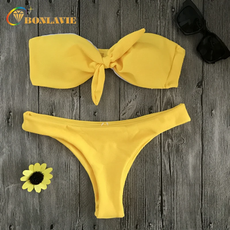 Женский сексуальный бандо Бикини 2018 Новый ребристый завязанный бразильский