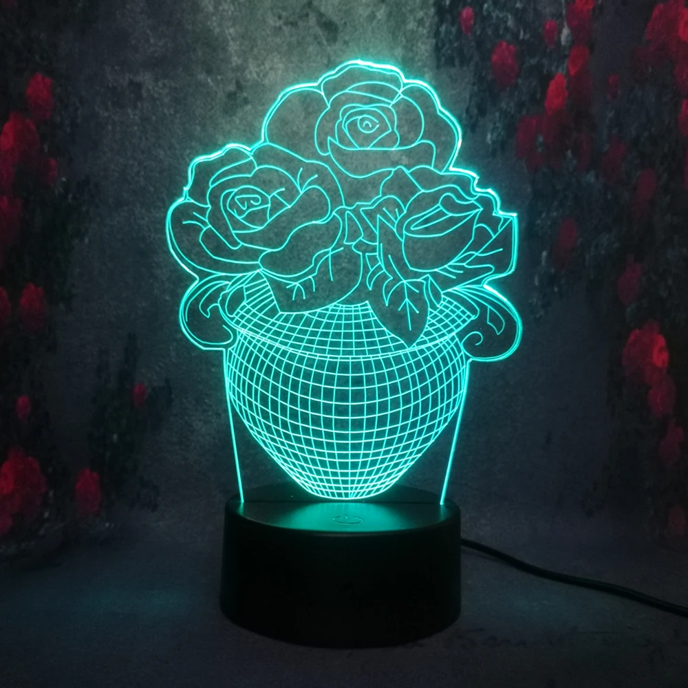 Роза цветок цветочный Ночник декор для шланга LED Настольная лампа 7 цветов