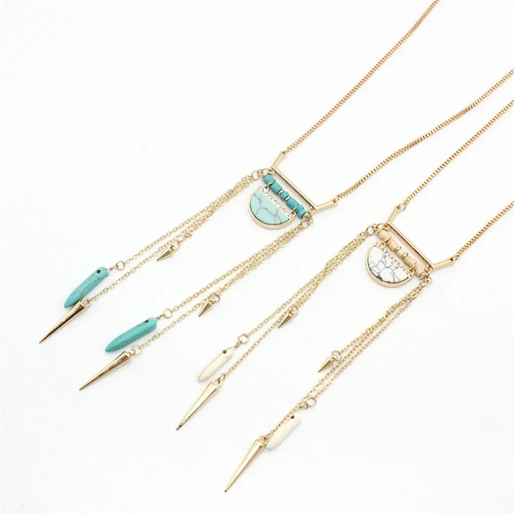 ENZE 2016 free shipping the new fashion Green pine white rivet tassel personality long necklace | Украшения и аксессуары