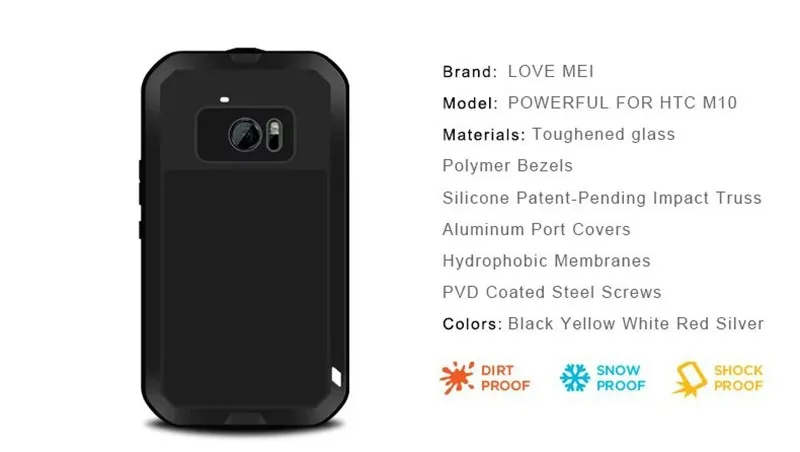 Love Mei для htc 10 водонепроницаемый ударопрочный Металлический Алюминиевый Чехол Gorilla glass для htc M10 три защитный чехол s