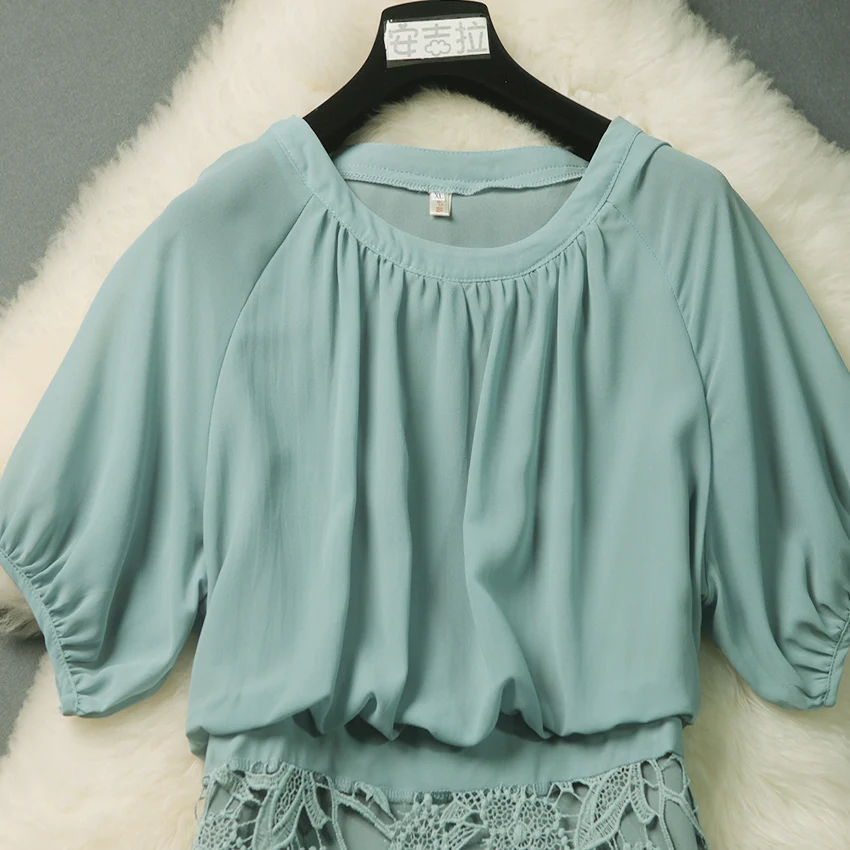 Летнее платье для женщин элегантное женское с круглым вырезом и коротким рукавом