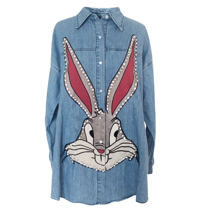 Повседневная Свободная дизайнерская джинсовая рубашка в стиле Харадзюку с