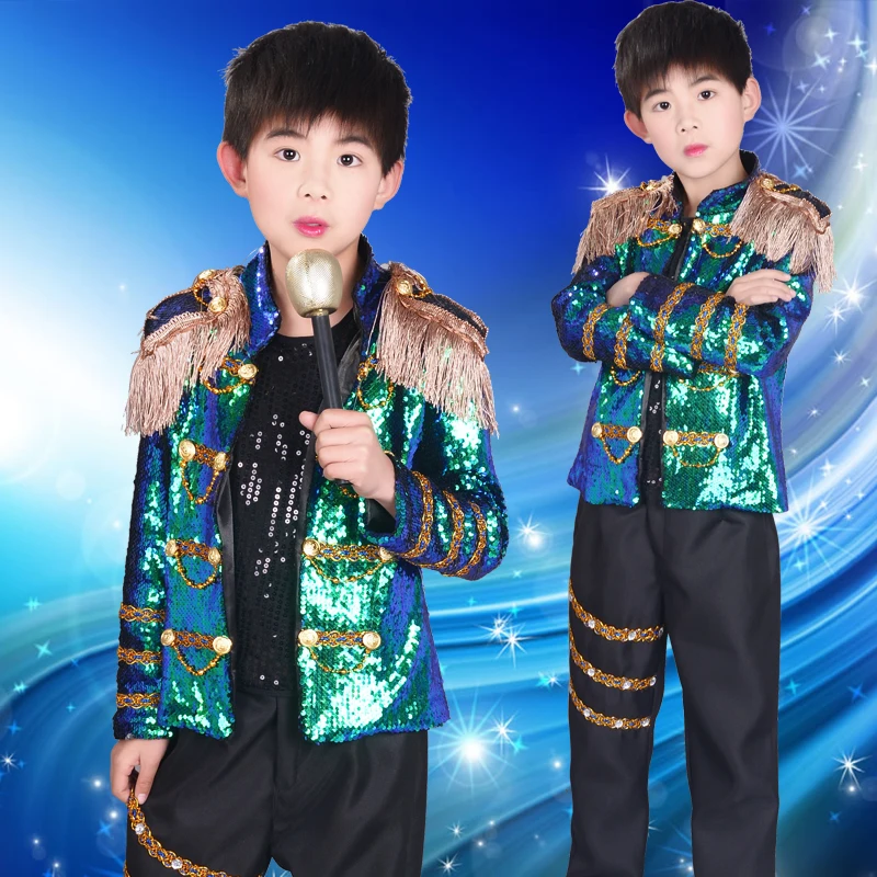 Новый детский Джазовый хип-хоп костюм для выступлений детская модель с блестками