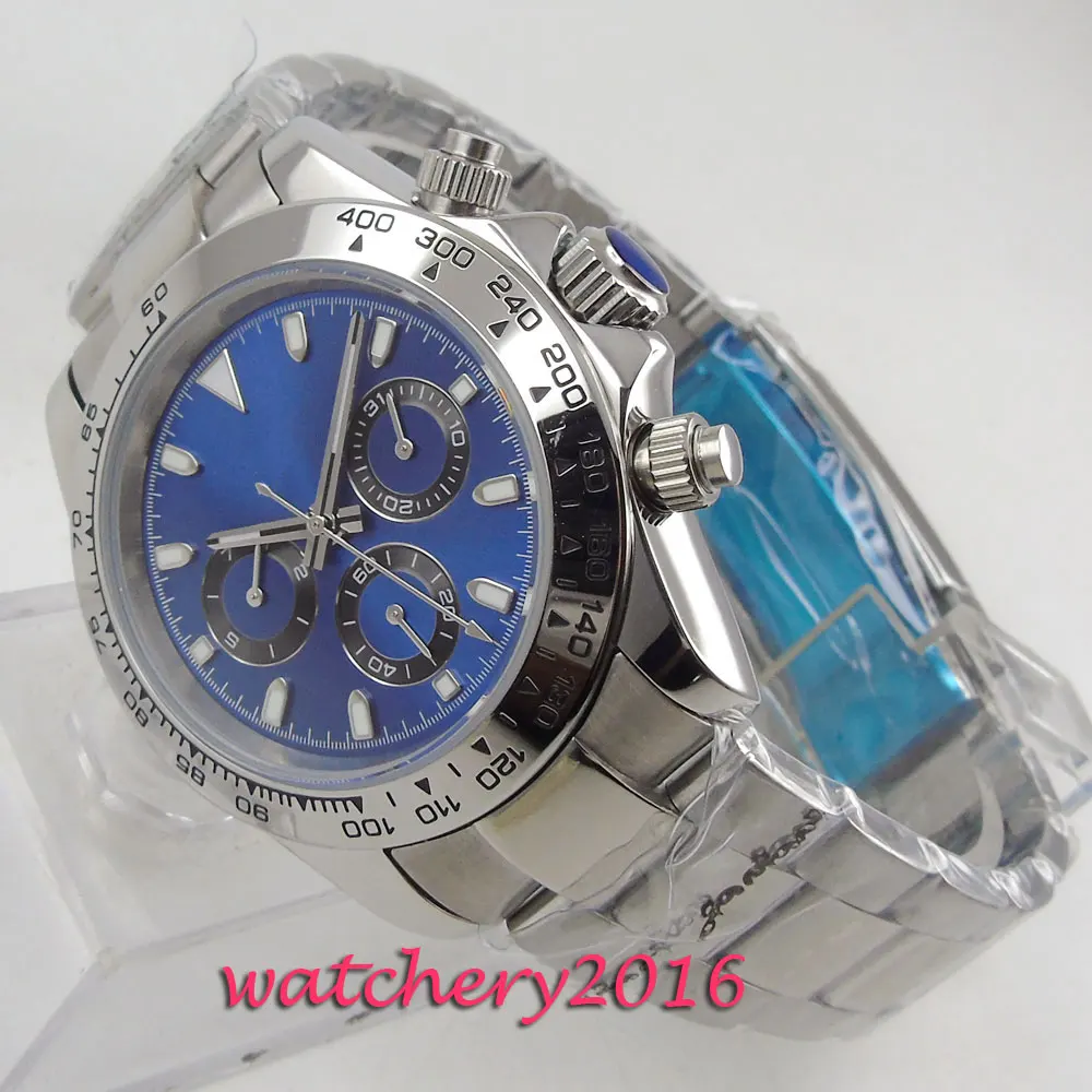 Sweet gifts 40mm Bliger Black Sterile Dial Crystal Luxury Brand sapphire glass 316L steel solid Automatic Movement men's Watch | Наручные