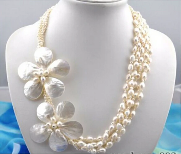 5strands 24&quot baroque white pearl shell flower necklace Factory Wholesale price Women Gift word Jewelry | Украшения и