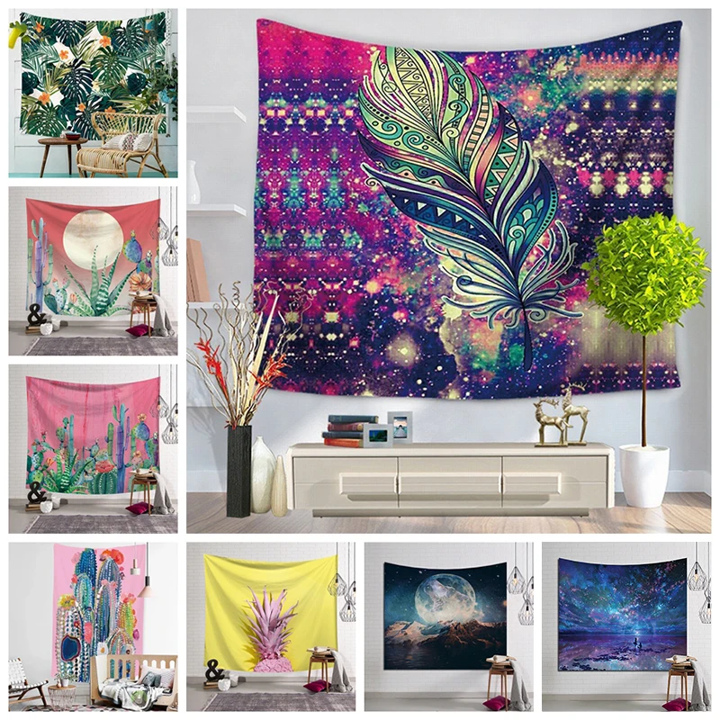 Гобелен кактуса с изображением листьев настенный подвесной гобелен в гавайском