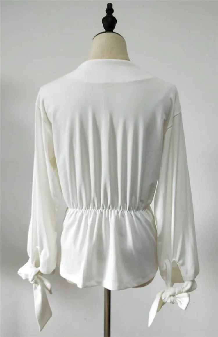 Женская Повседневная Уличная блузка золотистого цвета белая с v-образным вырезом