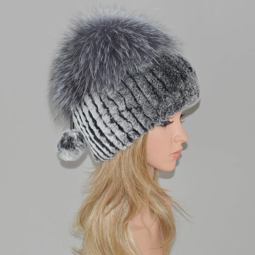 2020 новый натуральный шапка из меха кролика рекс Для женщин Зимняя теплая вязаная