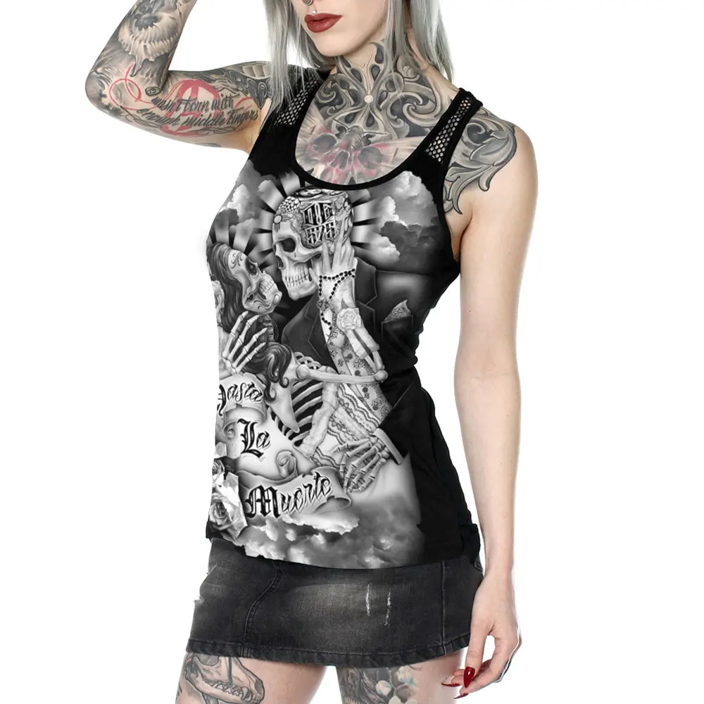 Женский облегающий топ на бретельках готический Топ без рукавов с 3D принтом