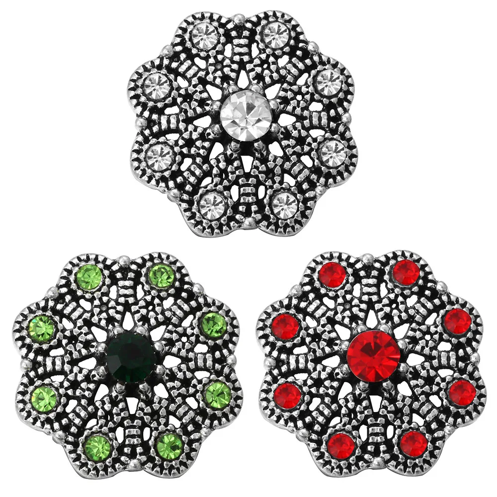 

10pcs/lot 2019 New Beauty Vintage Hollow Out Flower Snap Jewelry Crystal Snap Buttons Fit DIY 18mm Snap Button Jewelry For Women