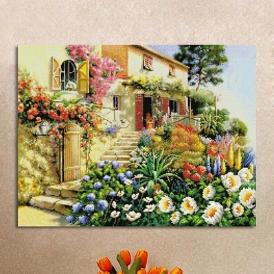 

Needlework,DIY DMC Cross stitch,Set For Embroidery kit, Garden Cottage Pattern Counted Cross-Stitch,Scenic Sewing Kit Wedding