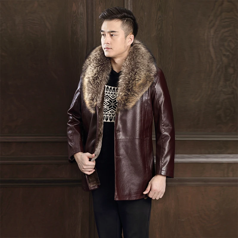 2019 Высокое качество Мужское кожаное пальто дубленка меховая подкладка из