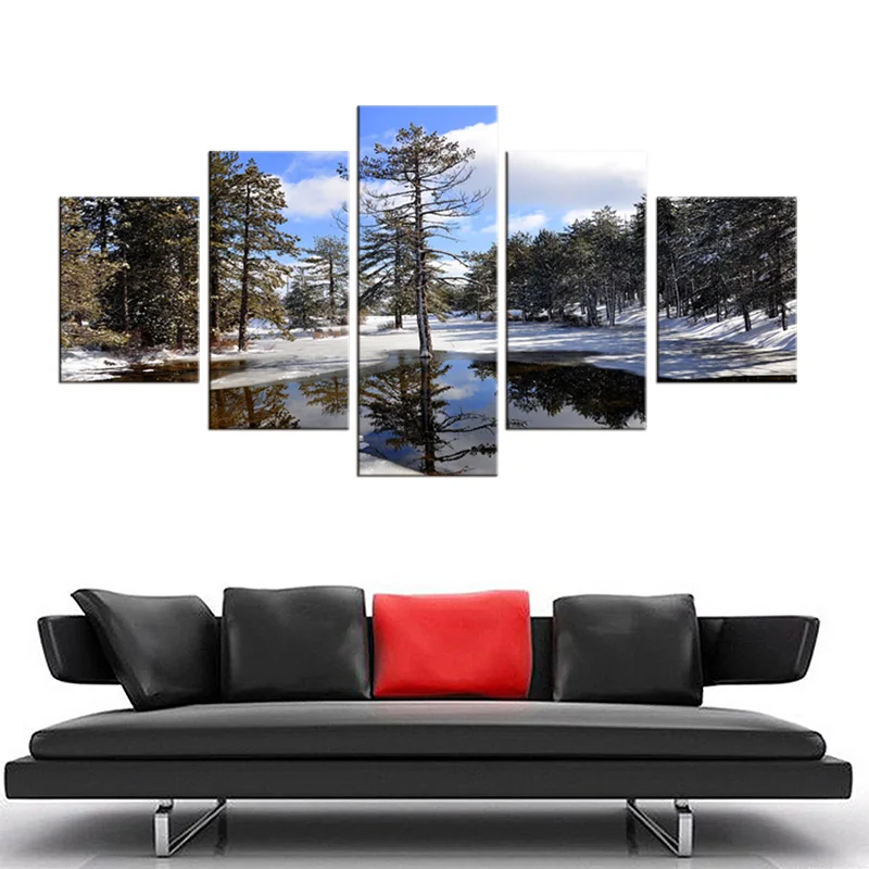 5 шт. из холсте ветви дерева снега пейзаж на заказ плотной ткани с принтом