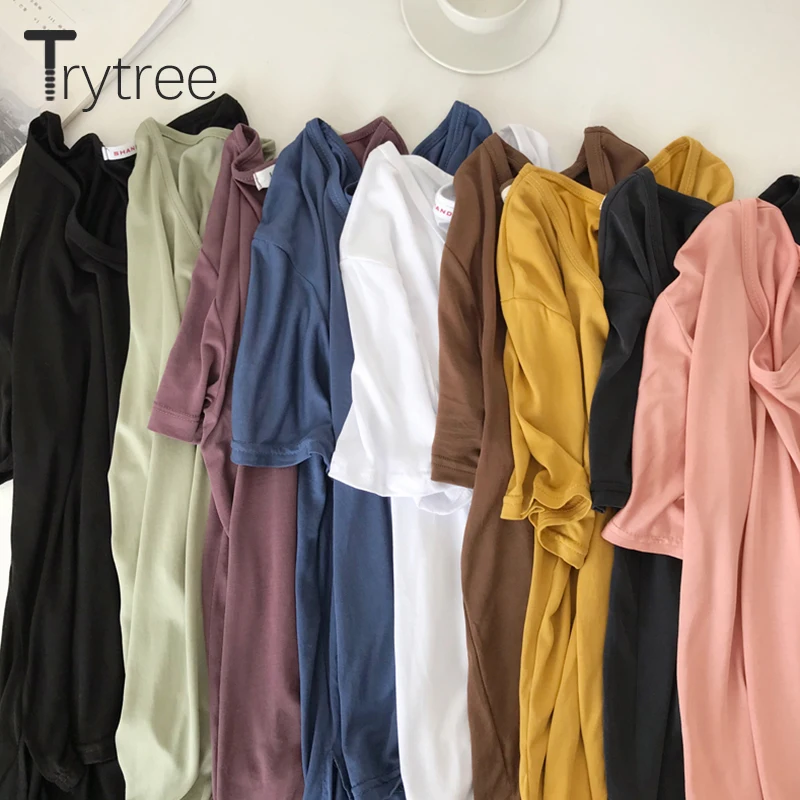 Trytree женская футболка с круглым вырезом летняя повседневная однотонная 9 цветов |