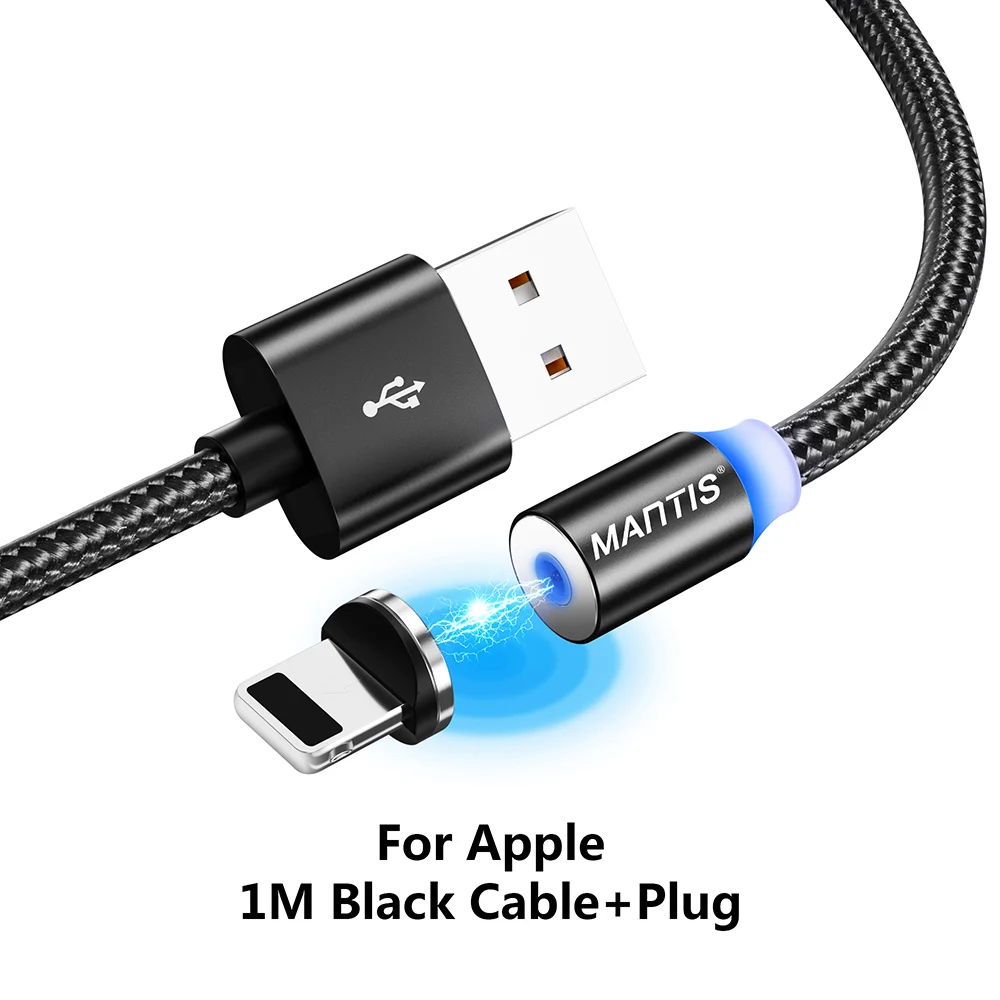 Black for iphone Магнитный Micro USB кабель MANTIS для iPhone samsung type-c зарядная зарядка магнит Зарядное устройство USB type C кабели для мобильных телефонов - Цвет: Black for iphone