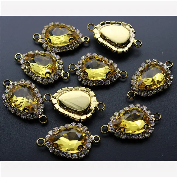 gold yellow 10 шт., стразы с двойным отверстием, хрустальные серьги, стеклянный Шарм, соединитель, застежка, подвеска, изготовление ювелирных изделий для ожерелья, браслета, сделай сам - Цвет: gold yellow