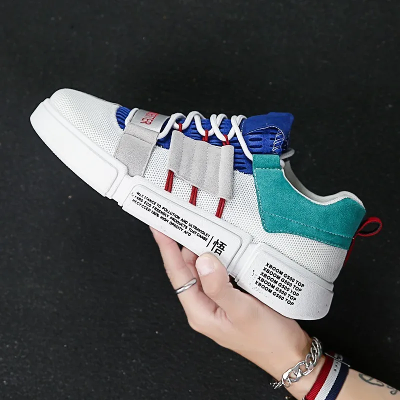 blue fashion shoes Мужская обувь Вулканизированная дышащая Спортивная обувь на толстой подошве; Повседневное мужской из сетчатого материала на шнуровке износостойкая; теннисные туфли; мужская обувь - Цвет: blue fashion shoes
