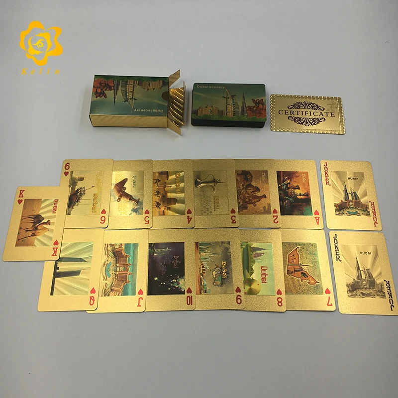 Уникальная игра игральные карты Дубай здание и пейзаж 24K золотой фольги играть в покер