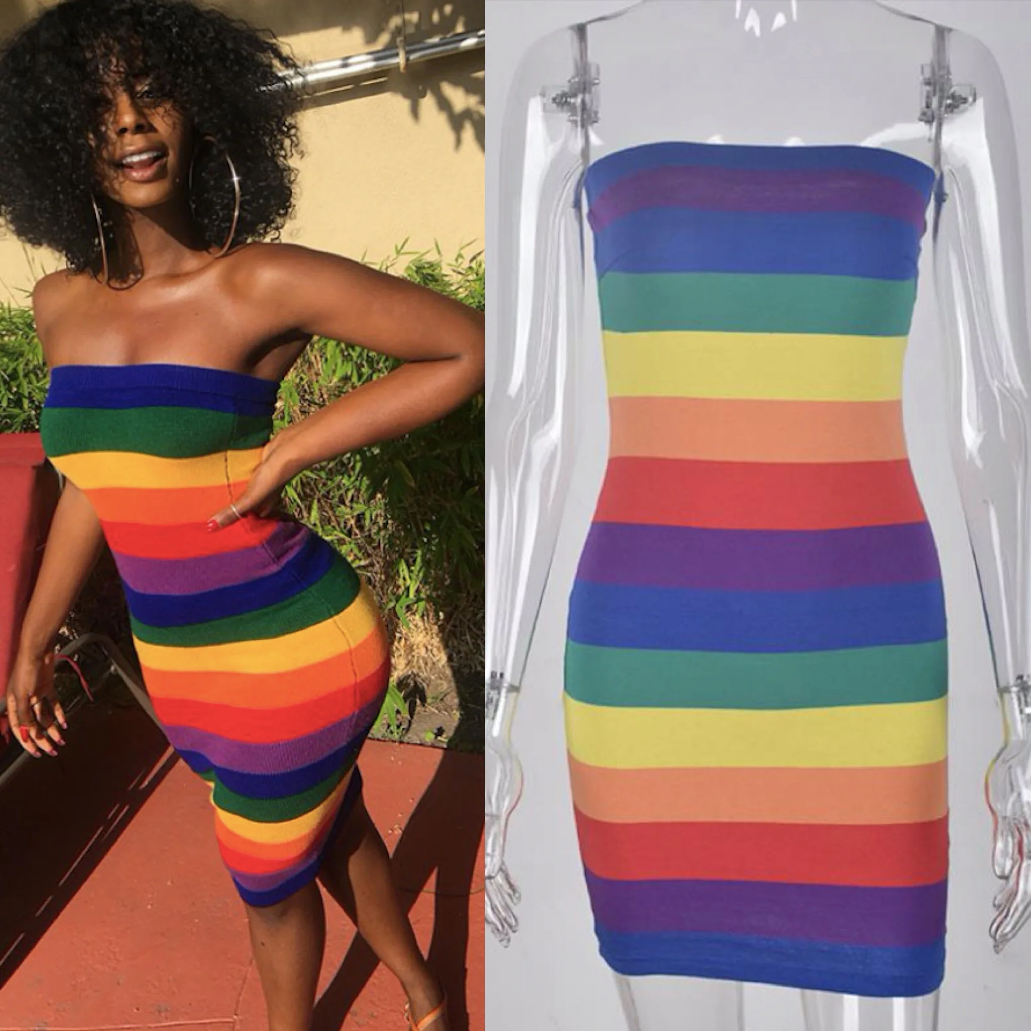 Платье женское модное в полоску с бантом без бретелек до колена 2019 | Женская