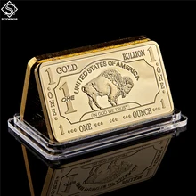 Gold Plated Bullion Beauty Bar United States Of America 1 Troy Ounce Replica Gold Clad Buffalo Bar