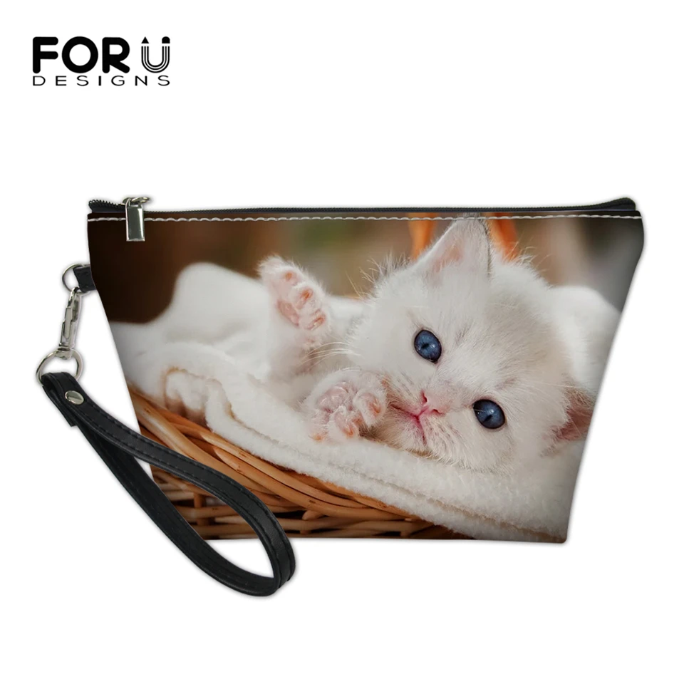 Женские дорожные сумки для макияжа FORUDESIGNS с рисунком кошек из искусственной кожи