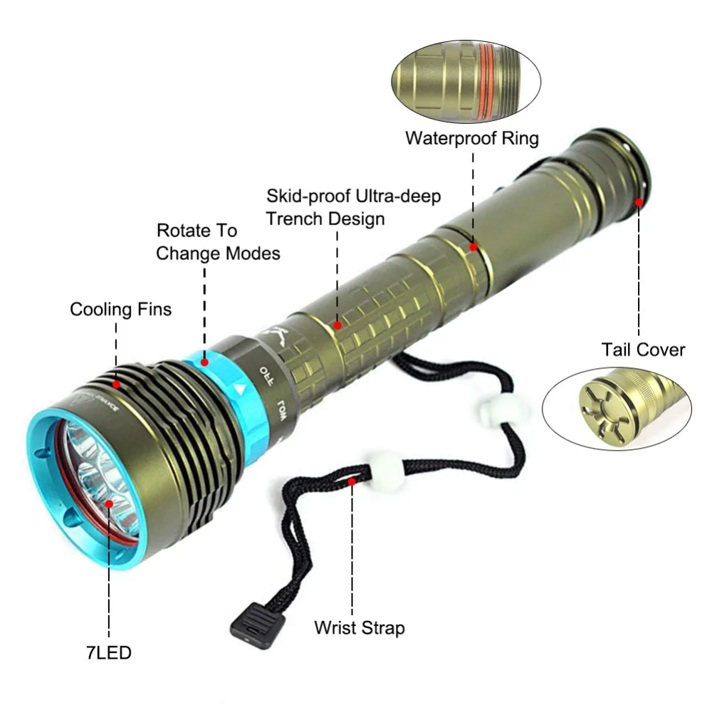 Asafee мощный подводный водонепроницаемый фонарик для подводной охоты Cree 7x XM T6 L2 светодиодный Дайвинг вспышка светильник фонарь светильник
