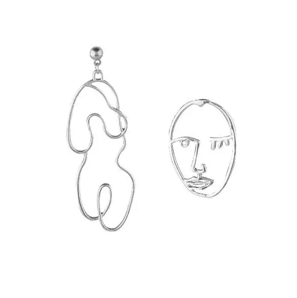 Asymmetric silver AOMU золото/серебро абстрактное искусство тела массивные Висячие серьги для женщин Луна лицо проволочной формы серьги Девушки Bijoux длинные серьги - Окраска металла: Asymmetric silver