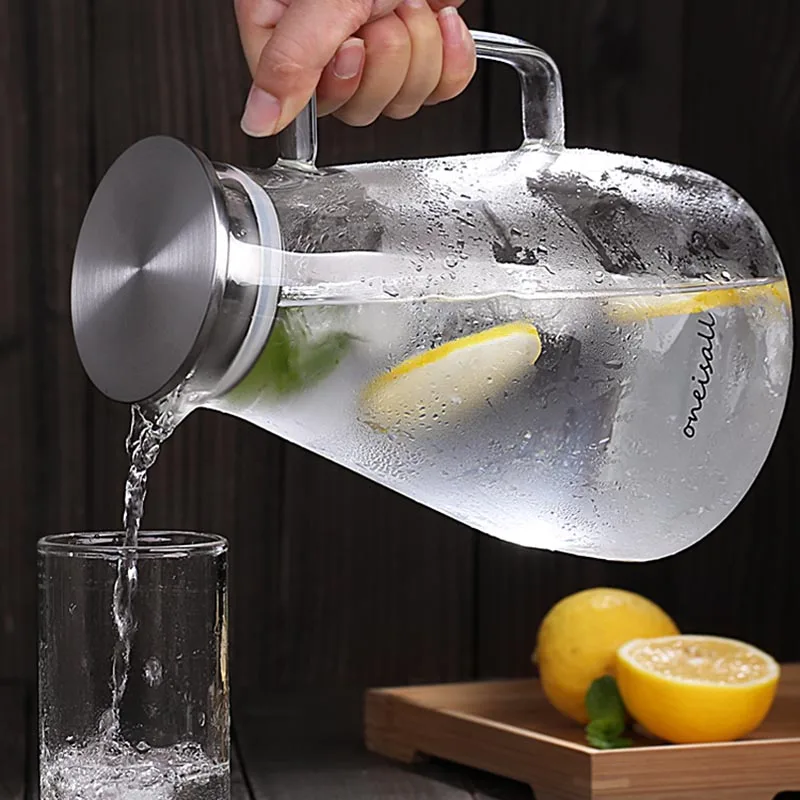 1500ml-2600ml Brief Cold Water Pot Transparent Glass Large Capacity Teapot / Handle Pots Lemon Juice Milk Kettles Home Drinkware | Дом и сад
