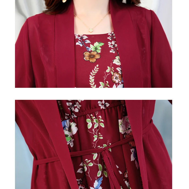 2018 Модное шифоновое платье-костюм винтажный цветочный принт женское весеннее