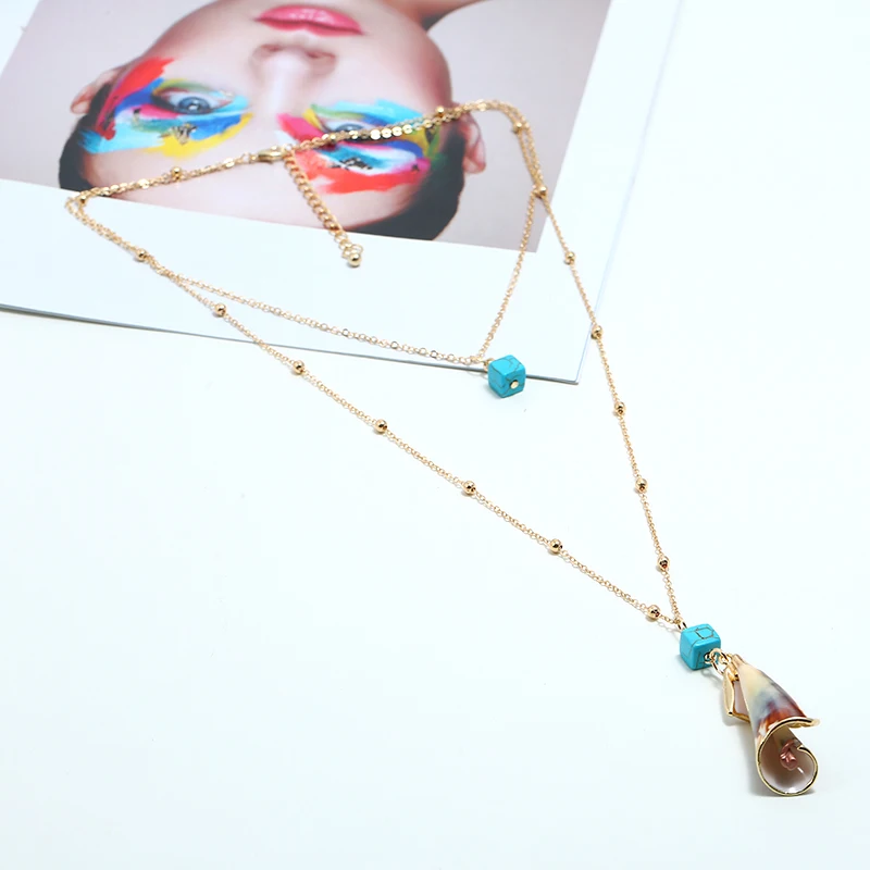 Новинка Boho раковины камень кулон ожерелье s для женщин Стильная 2 уровня длинное