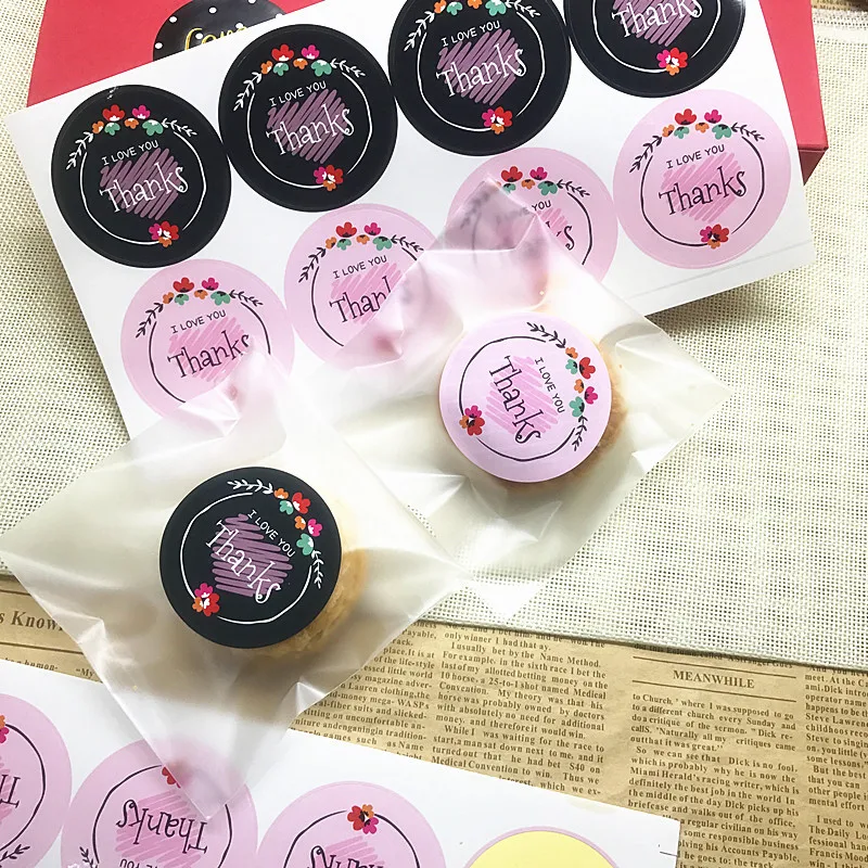 New Arrival 80Pcs/Lot Black White Pink Flower Thanks I LOVE YOU Sealing Label Kraft Sticker Baking DIY Gift Stickers M1001 | Дом и сад