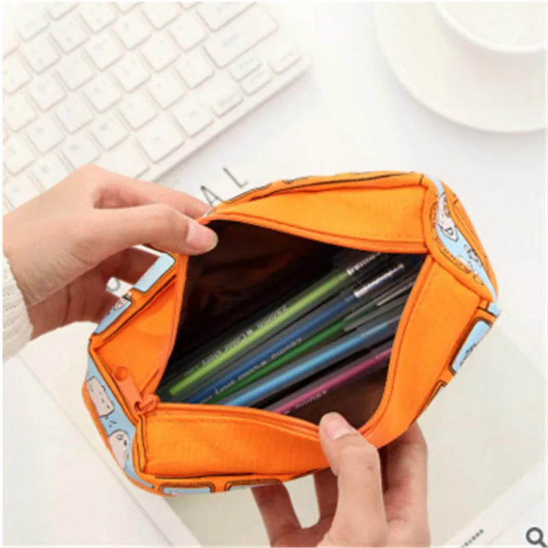

Large Capacity Cartoon Bus Shape Pencil Case Canvas Kalem Kutusu Office School Supplies Pencil Bag Box For Kids Free Shipping