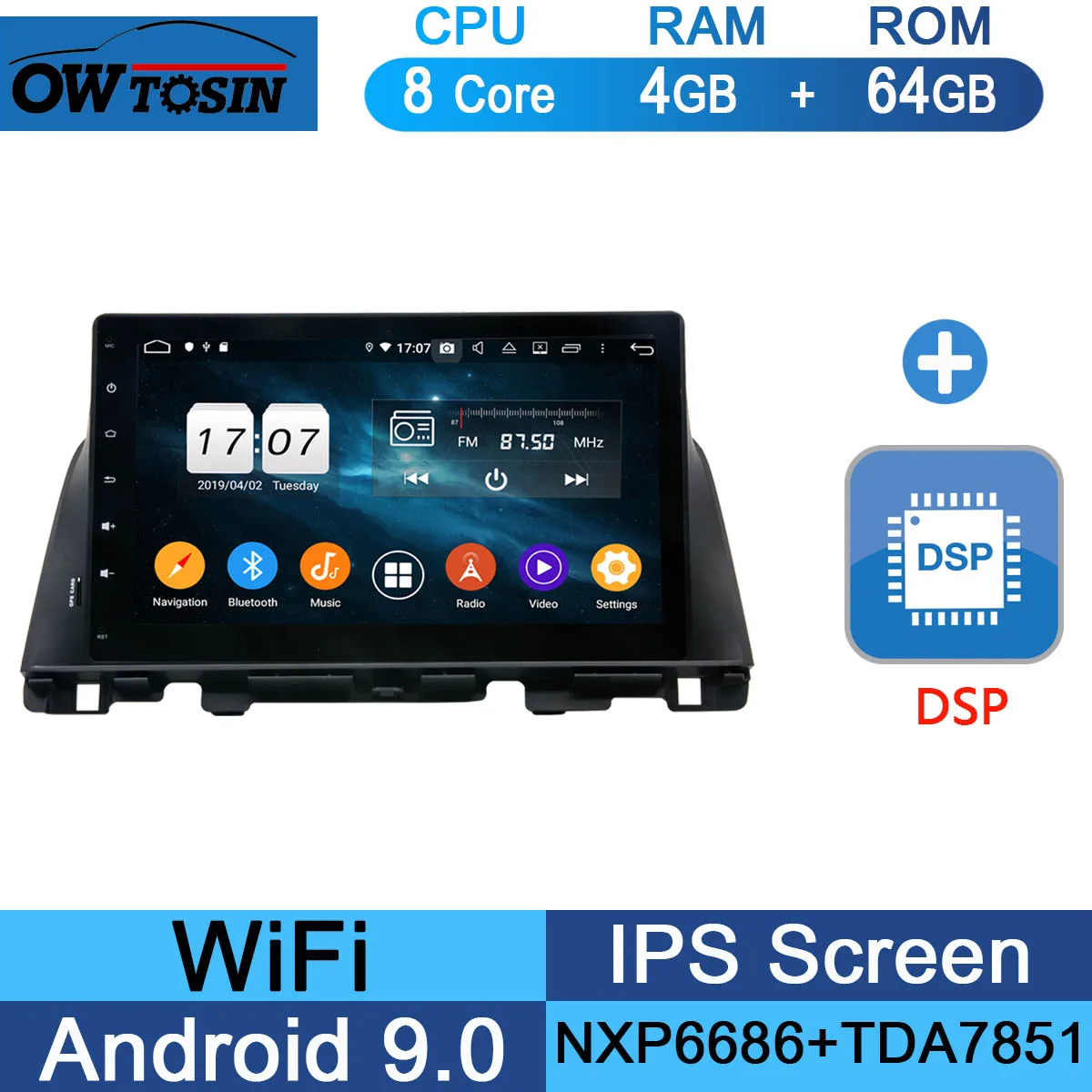64G DSP 10," ips, Octa Core, 4 Гб+ 64 ГБ Android 9,0 Автомобильный мультимедийный плеер для Kia K5 KIA Оптима радио gps попугай BT - Цвет: 64G DSP