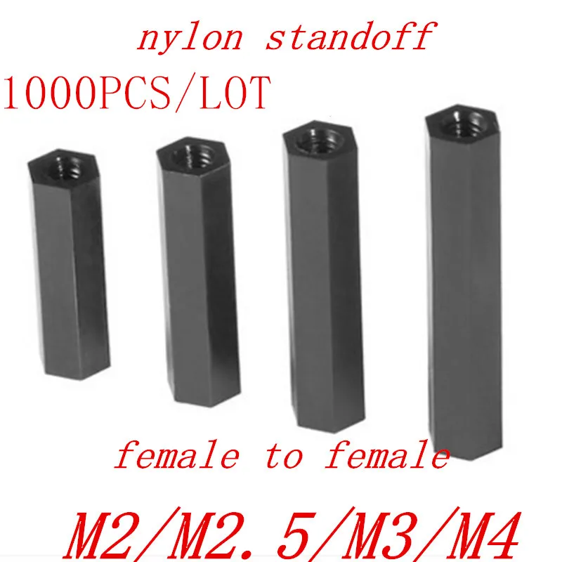 500-1000PCS black Nylon PCB spacer standoff M2 M2.5 m3 M4 Female to Female Black Nylon Standoff spacer