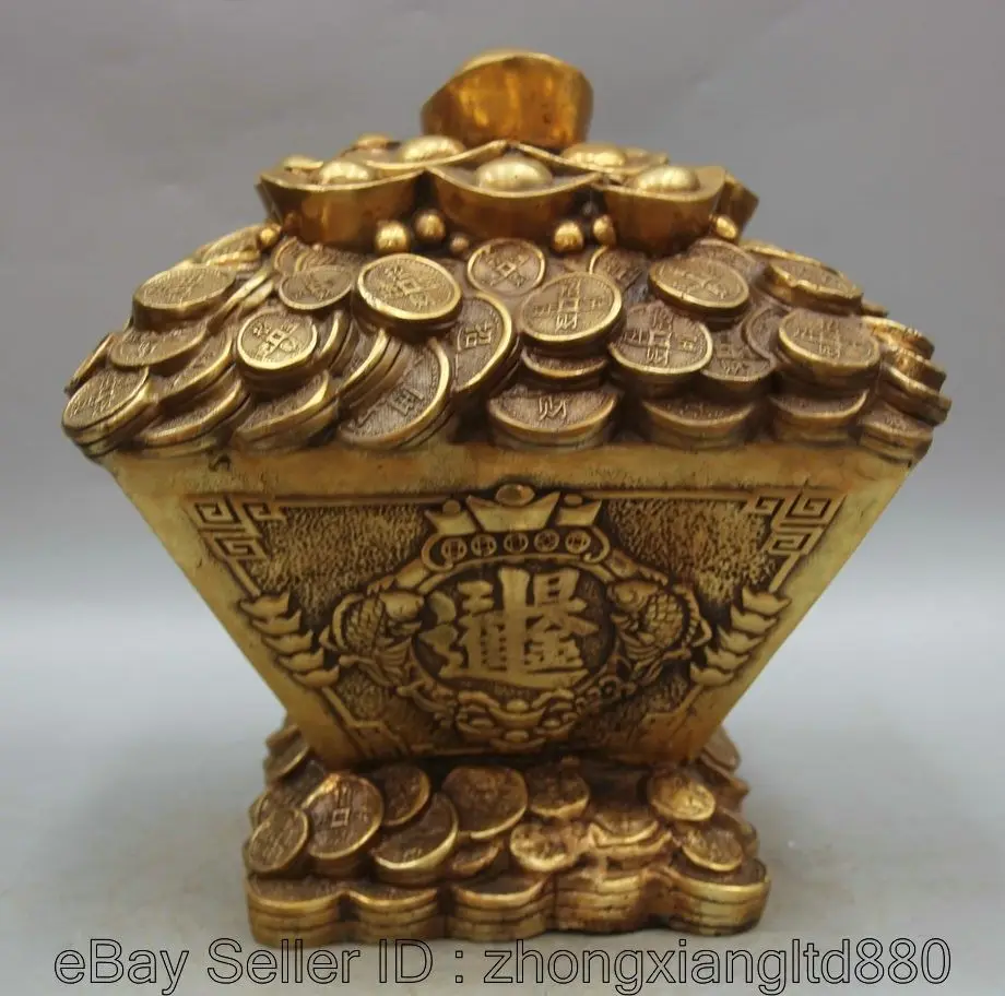 12 &quotКитайский медный фэн шуй Юань Бао богатство деньги две рыбы сокровище чаша L |