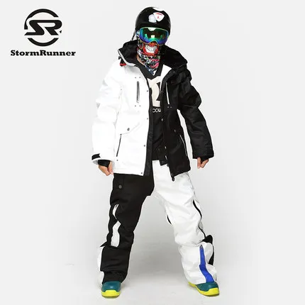 StormRunner Double Snowboard Ski Suit Men's Thick Waterproof Waterproof Outdoor Can resist - 35 Black and White Male Ski Sets