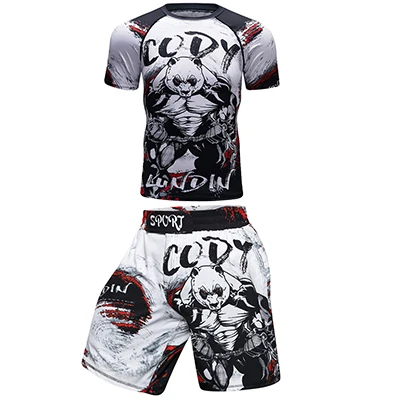 A Mma футболки+ брюки мужские боксерские шорты Рашгард ММА кикбоксинг наборы Муай Тай длинный рукав Фитнес Спорт джиу джитсу боксео майки - Цвет: A